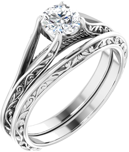 14K White 5.2 mm Round Engagement Ring Mounting (6)