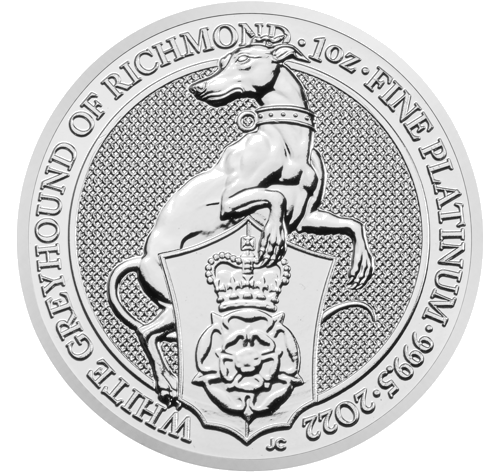 1 oz Ričmondas baltais kurts 2022 Karalienes zvēri platīna monēta (1)