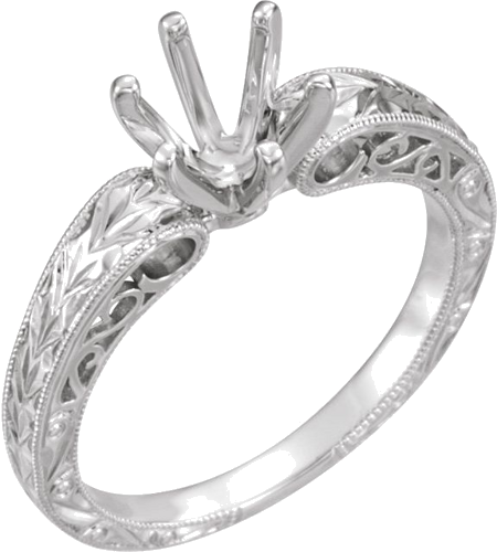 Sužadėtuvių Žiedas „Hand-Engraved Hand-Applied Milgrain Solitaire“ 14k white gold Round 6.5mm (1)