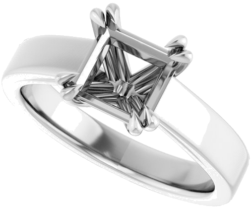 Sužadėtuvių Žiedas „Double Claw-Prong Solitaire“ 14k white gold Square 6.5mm (5)