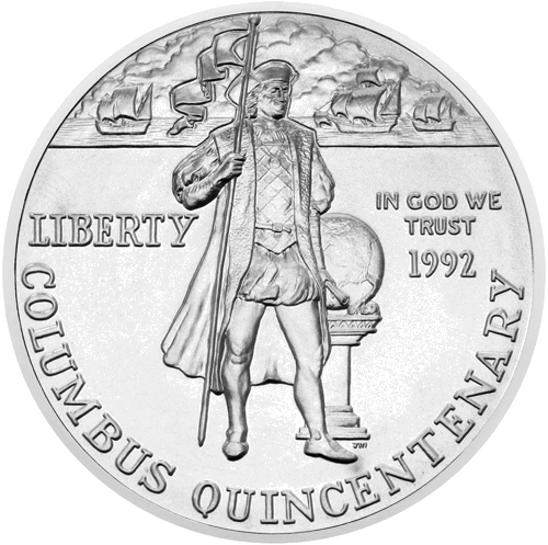 1992 Путешествие Колумба США серебряная монета 1 доллар (1)