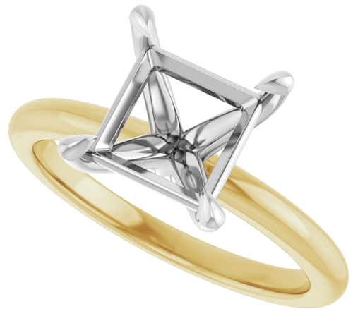 Sužadėtuvių Žiedas „Claw-Prong“ 14k yellow/white gold Square 7mm (5)