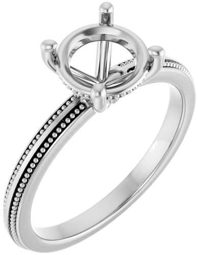 Sužadėtuvių Žiedas „Solitaire Milgrain“ 14k white gold Round 7.4mm (1)