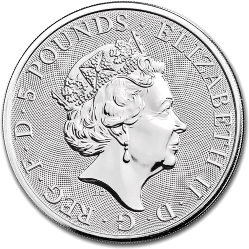 2019 Sakalas Karalienės žvėrys Didžioji Britanija 2 oz sidabrinė moneta (3)