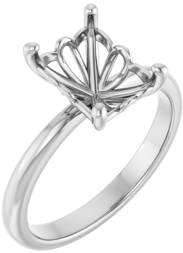 14K White 9x7 mm Emerald Solitaire Engagement Ring Mounting (1)