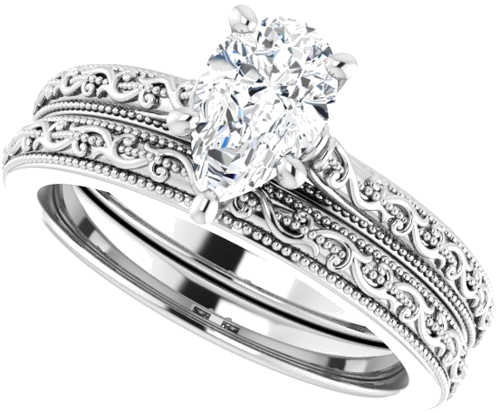 Sužadėtuvių Žiedas „Solitaire Sculptural“ 10k white gold Pear 8mm x 5mm (10)