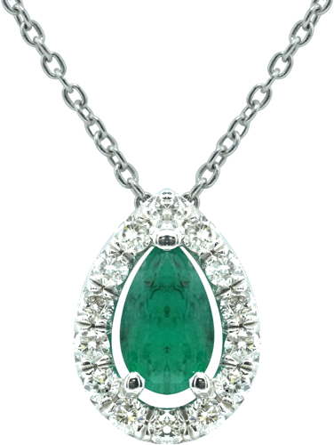 White gold necklace with an emerald and diamonds (1)