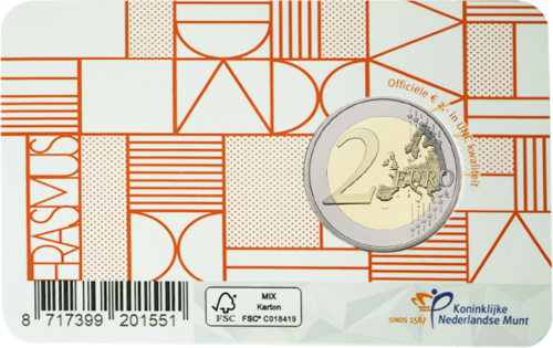 2022 Netherlands Erasmus 35th 2 euro coin on BU card (4)