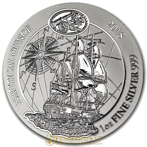 1 oz Jūrų Uncija Endeavour, Ruanda 2018 sidabrinė moneta (1)