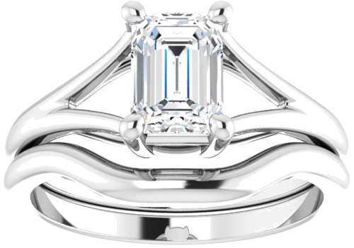 14K White 7x5 mm Emerald 4-Prong Cathedral Split Shank Engagement Ring Mounting (8)