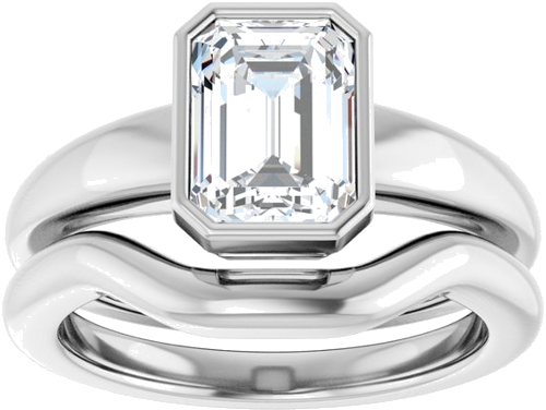 Sužadėtuvių Žiedas „Bezel-Set Solitaire“ 14k white gold Emerald 8mm x 6mm (8)