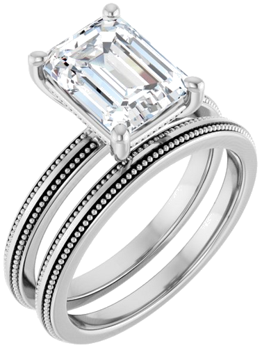 Sužadėtuvių Žiedas „Solitaire Milgrain“ 14k white gold Emerald 9mm x 7mm (6)