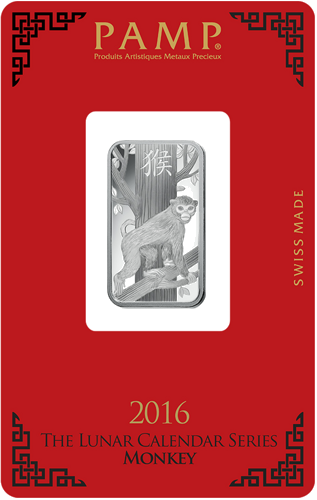 10 g колекционно инвестиционно сребърно кюлче 2016 Година на Маймуната Lunar PAMP (1)