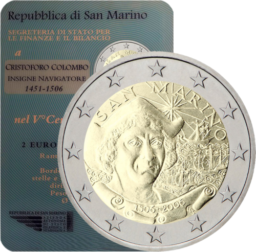 2006 Sanmarīno Kristofera Kolumba 2 eiro monēta (1)