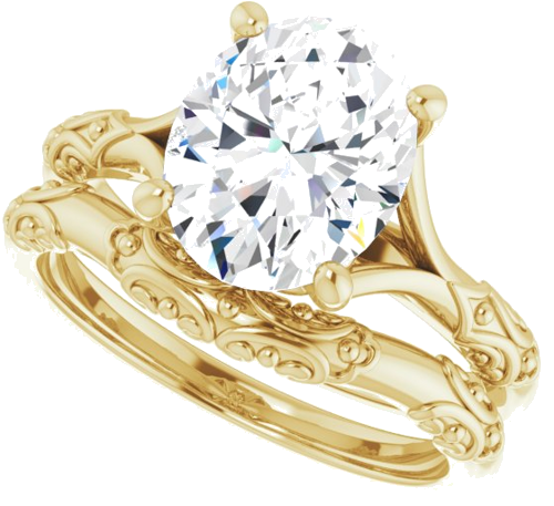 Sužadėtuvių Žiedas „Solitaire Sculptural“ 14k yellow gold Oval 10mm x 8mm (10)