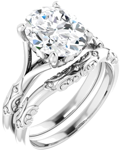 Sužadėtuvių Žiedas „Solitaire Sculptural“ 14k white gold Oval 10mm x 8mm (6)