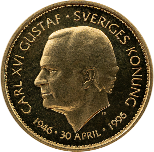 1000 kronų Carl XVI Gustaf 1996 Karaliaus gimimas Švedija auksinė moneta (1)