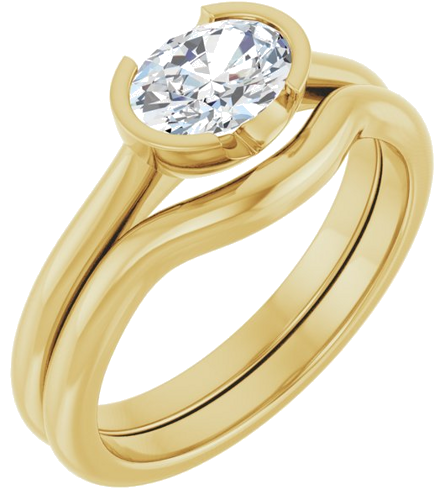 Sužadėtuvių Žiedas „Half Bezel Solitaire“ 585 Geltonojo Aukso Oval 7mm x 5mm (6)