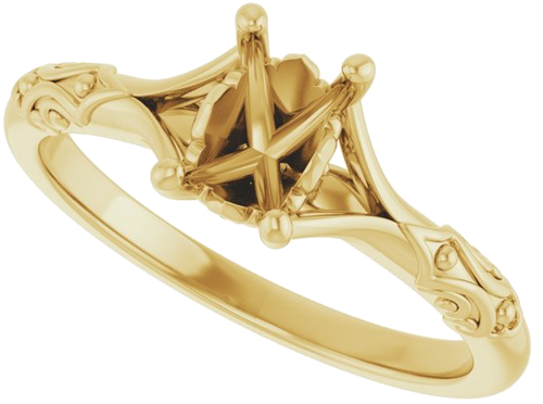 Sužadėtuvių Žiedas „Solitaire Sculptural“ 14k yellow gold Emerald 6mm x 4mm (5)