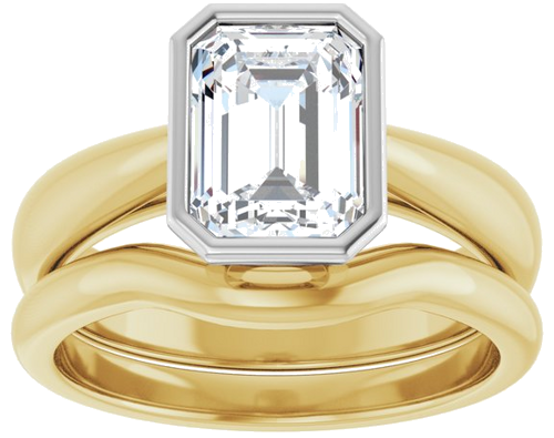 Sužadėtuvių Žiedas „Bezel-Set Solitaire“ 14k yellow/white gold Emerald 8mm x 6mm (8)