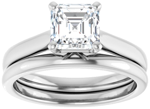 14K White 6 mm Asscher Engagement Ring Mounting (8)