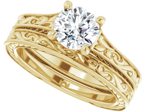 Sužadėtuvių Žiedas „Solitaire Scroll“ 14k yellow gold Round 6.5mm (10)