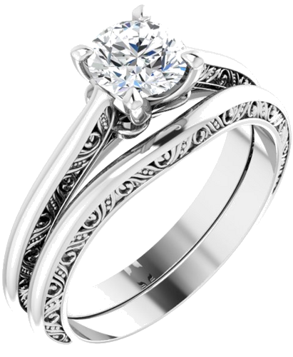 14K White 5.8 mm Round Sculptural Engagement Ring Mounting (6)