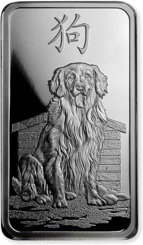 1 oz kolekcinis investicinio sidabro luitas 2018 Šuns metai, Lunar, PAMP (3)