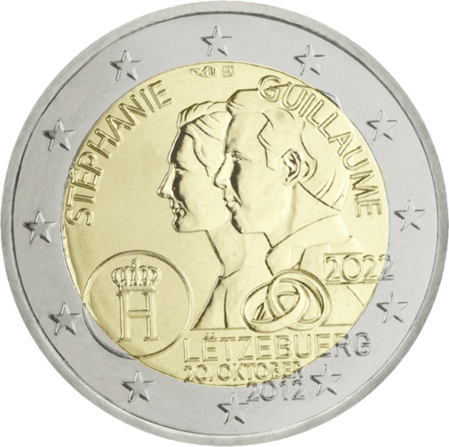2022 Люксембург 10-летие свадьбы монета 2 евро (1)