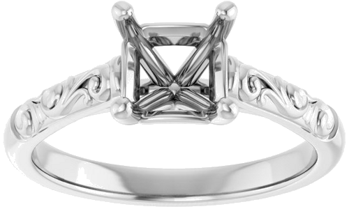 14K White 6 mm Asscher Solitaire Engagement Ring Mounting (3)