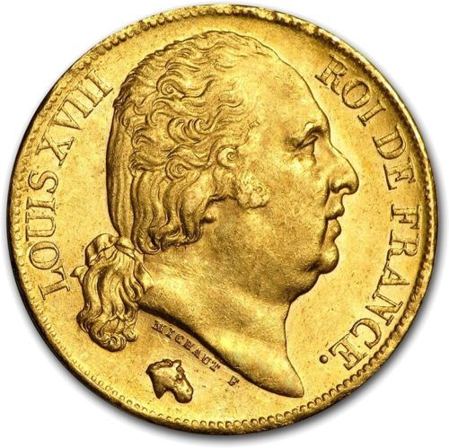 20 Frankų Luisas XVIII 1816-1824 auksinė moneta Prancūzijos Karalystė (1)