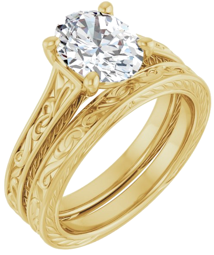 Sužadėtuvių Žiedas „Solitaire Scroll“ 14k yellow gold Oval 9mm x 7mm (6)