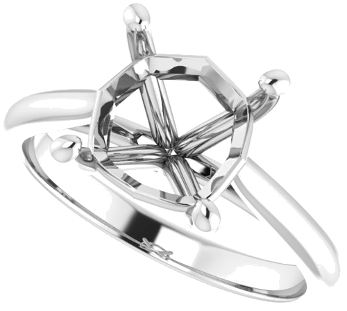 14K White 8 mm Asscher Solitaire Engagement Ring Mounting (5)