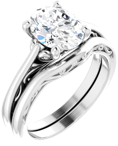 Sužadėtuvių Žiedas „Solitaire“ 585 Baltojo Aukso Oval 9mm x 7mm (6)