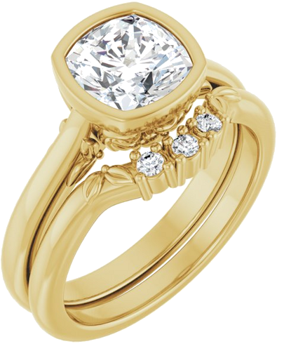 Sužadėtuvių Žiedas „Bezel-Set“ 14k yellow gold Cushion 7mm (6)