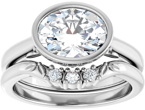 Sužadėtuvių Žiedas „Bezel-Set“ 14k white gold Oval 9mm x 7mm (8)