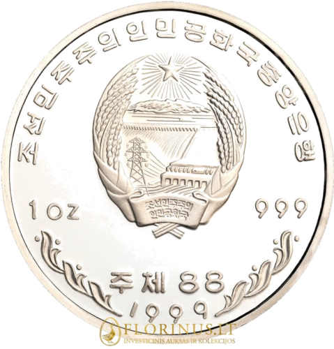 1999 North Korea, Lyrus Tetrix, 10 won silver coin (2)