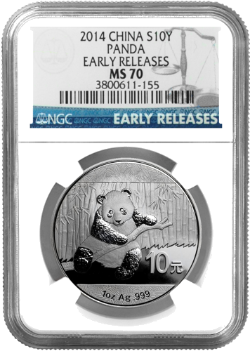 2014 Panda China 10 Yuan 1 oz silver coin NGC MS 70 (Early Releases) (1)