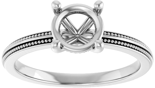 Sužadėtuvių Žiedas „Solitaire Milgrain“ 14k white gold Round 6.5mm (3)