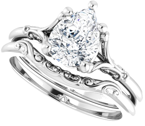 14K White 8x6 mm Pear Solitaire Engagement Ring Mounting (10)