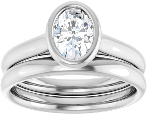 Sužadėtuvių Žiedas „Bezel-Set Solitaire“ 585 Baltojo Aukso Oval 7mm x 5mm (8)