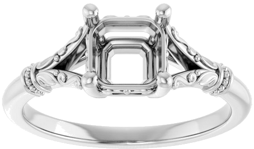 Sužadėtuvių Žiedas „Sculptural“ 14k white gold Asscher 6mm (3)