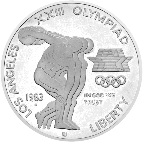 1983 Losandželosas olimpiskās spēles 1 dolārs sudraba monēta (2)