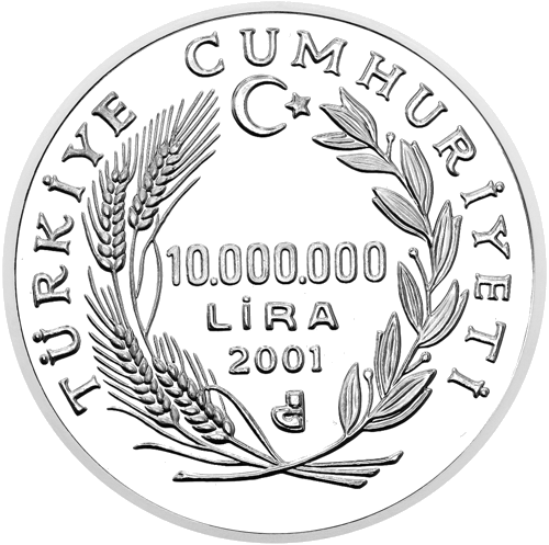 10 000 000 Lira Skier 2002 Turkey Silver Coin (2)