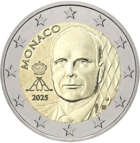 2025 Монако 2-евровая национальная монета Альбер II (Новый дизайн) (1)