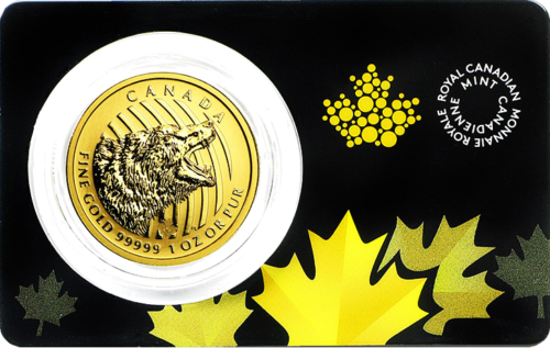 1 унция Златна монета „Мечка гризли“ за 2016 г., Канада, 9999 (1)