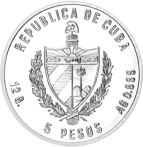 5 pesai Krokodilas 1981 Kuba sidabrinė moneta (2)