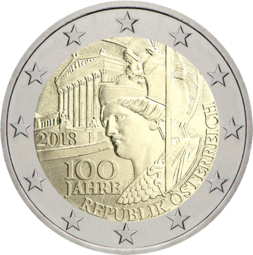 2018 Austrija Respublikos įkūrimas 2 eurų moneta (1)