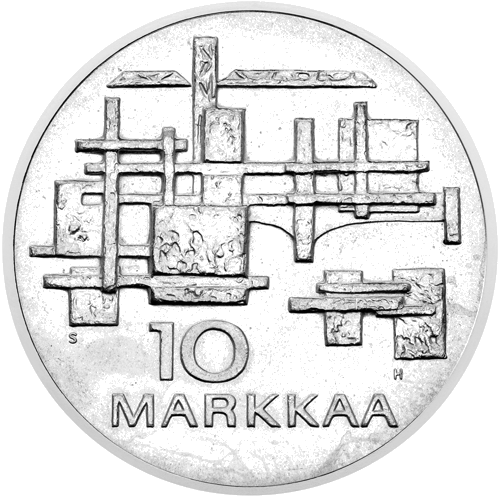 1967 Suomija Nepriklausomybė 10 markių sidabrinė moneta (2)
