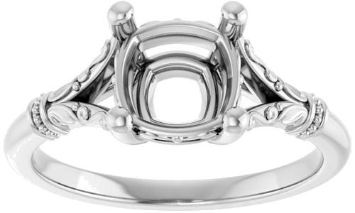 18K White 7 mm Cushion Solitaire Engagement Ring Mounting (3)